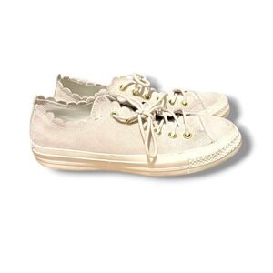 Converse All Star Frilly Thrills Sneakers Womens 7 Taupe Suede Scalloped Low Top